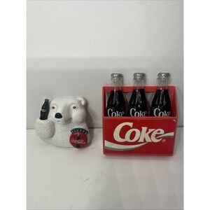 Vintage 1995 Coca-Cola Polar Bear Magnet And Coke Bottles
